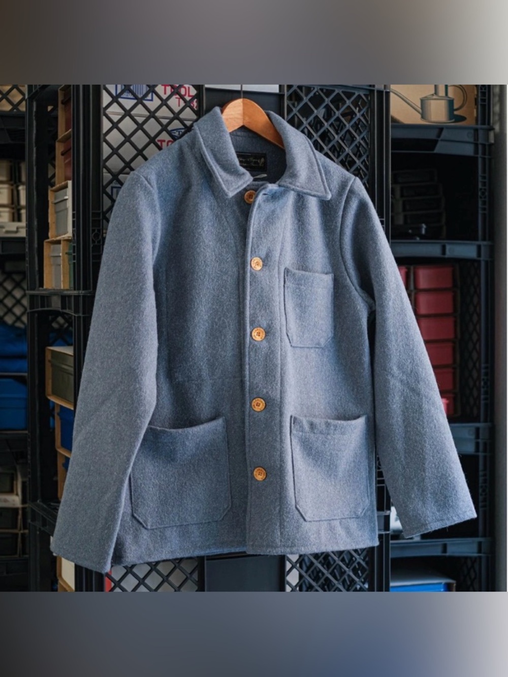 LE LABOUREUR FRENCH WOOL FIELD COAT IN LIGHT BLUE - Large (EU 3)